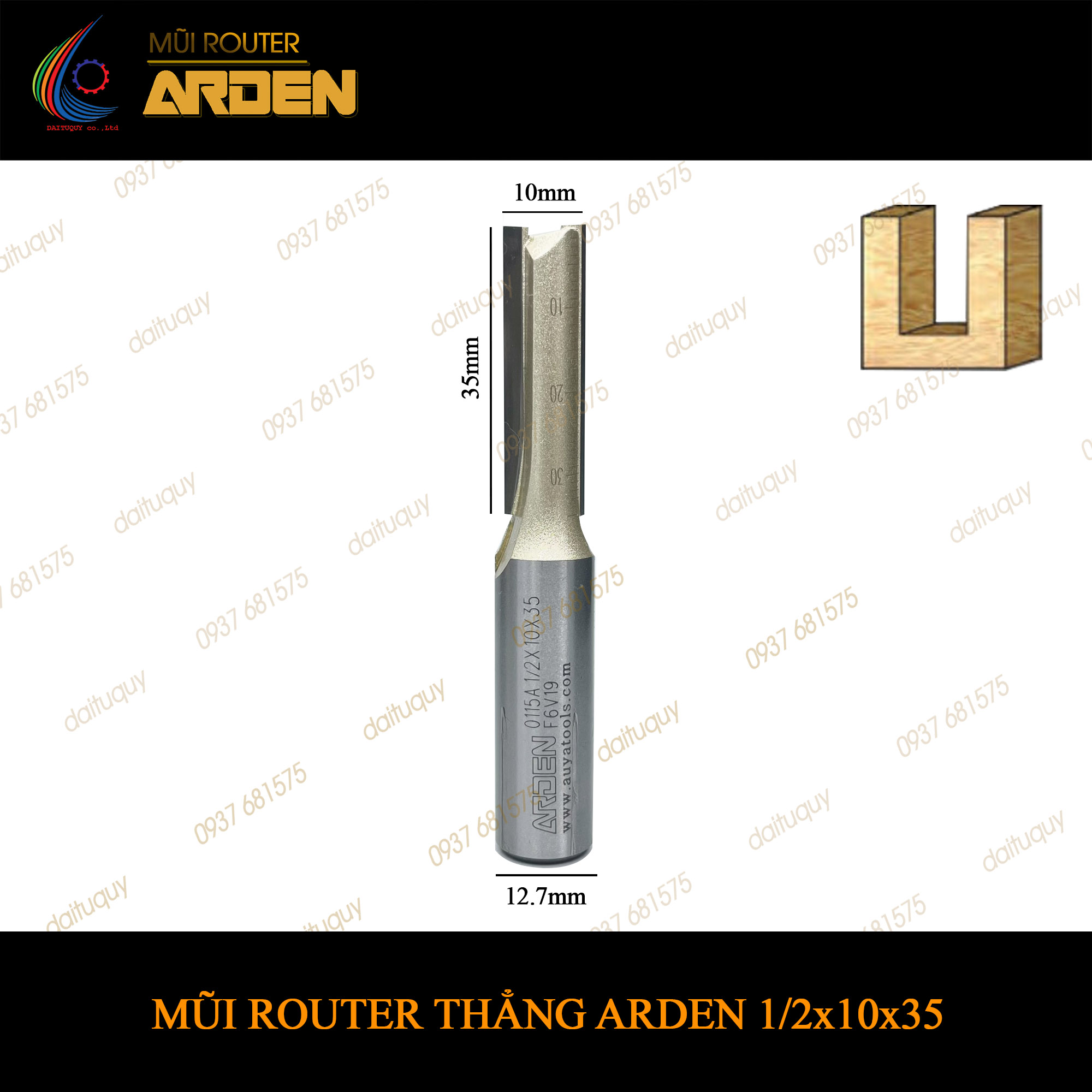 MŨI PHAY ROUTER CNC THẲNG ARDEN 12.7x10x35 mm