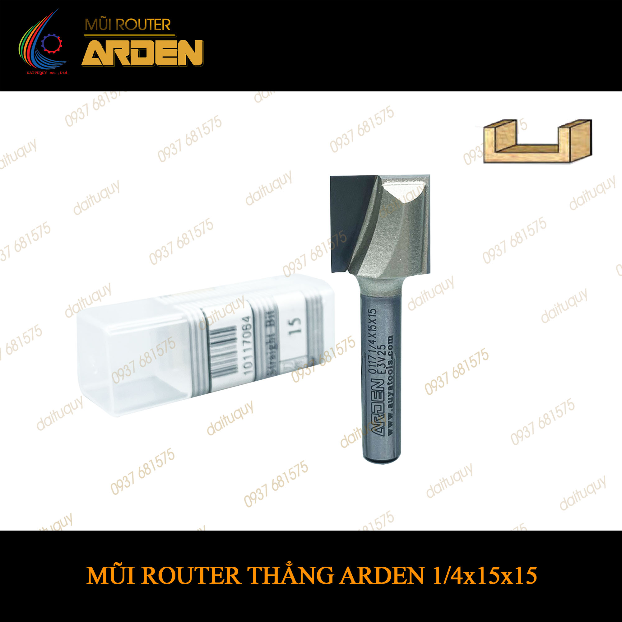 Mũi phay router cnc thẳng Arden 1/4x15x15