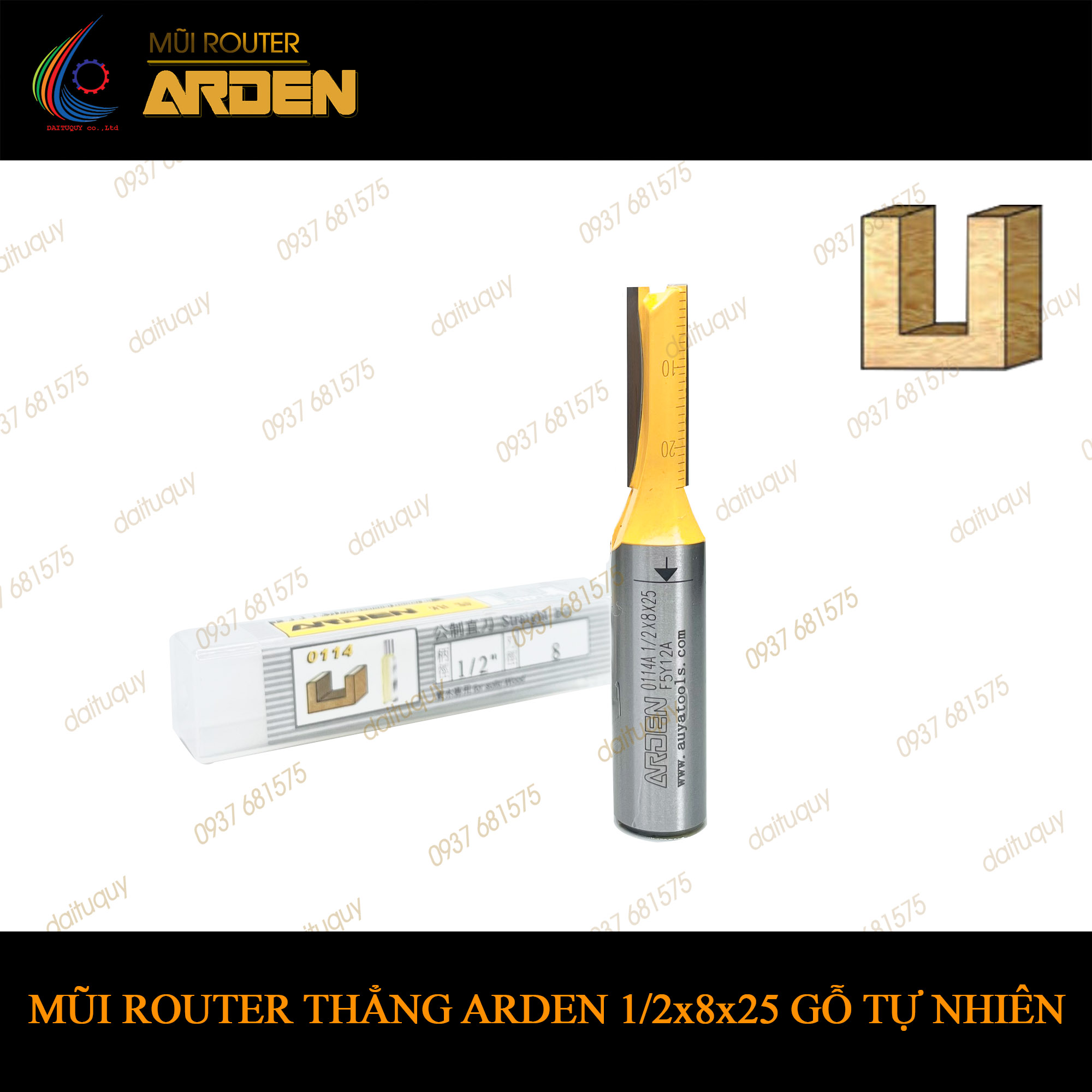 Mũi phay router cnc thẳng gỗ tự nhiên 1/2x8x25 mm